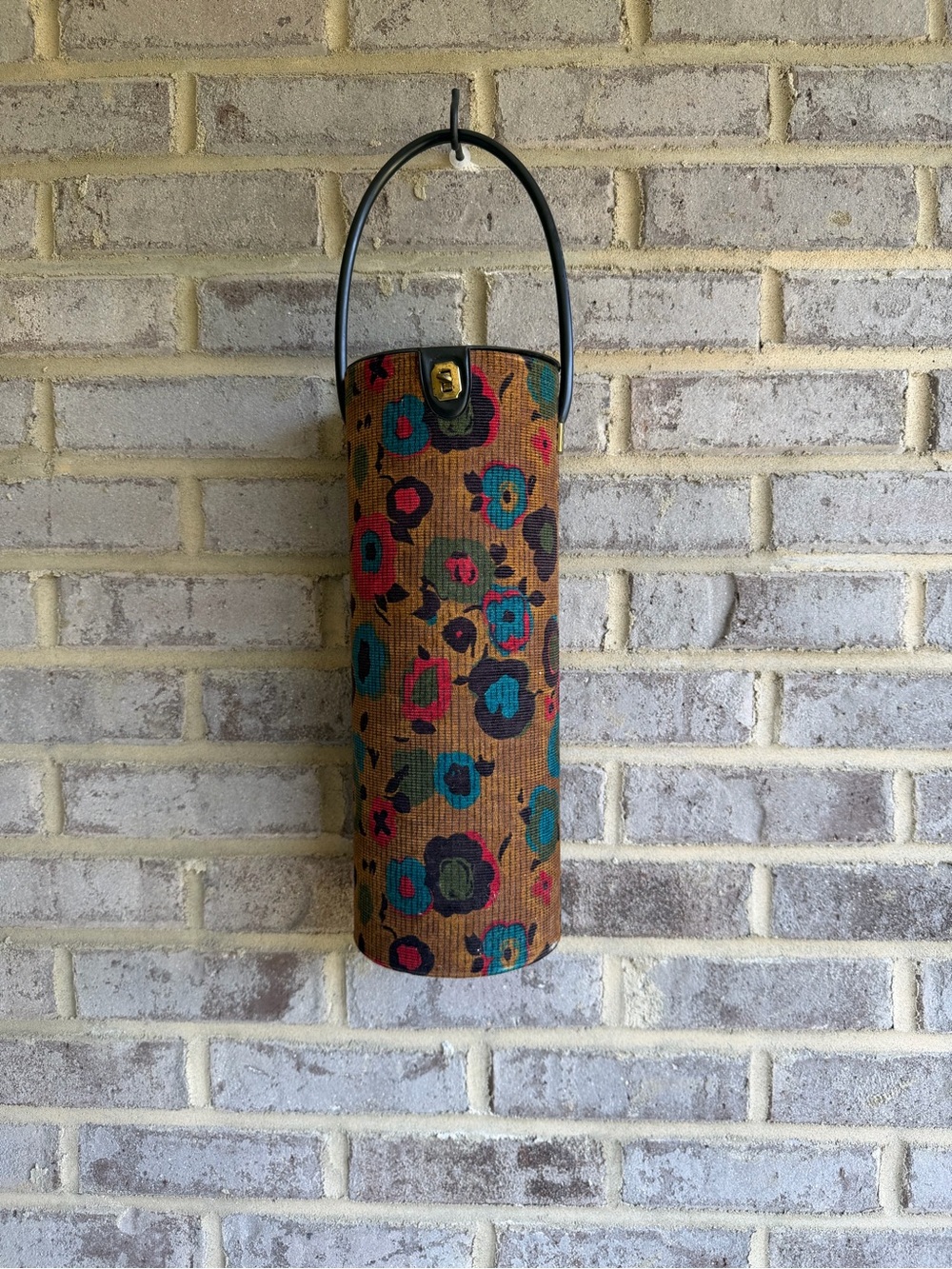 VTG 60s Mod Floral Corduroy Knitting Needle Case Wine Carrier Tube MCM